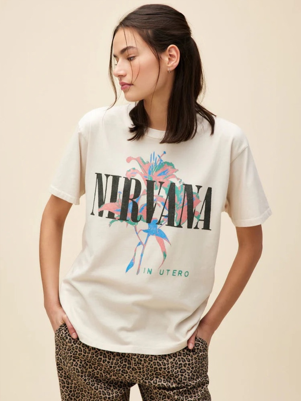 NWT Daydreamer Nirvana Lilies In Utero Weekend Tee - Dirty White